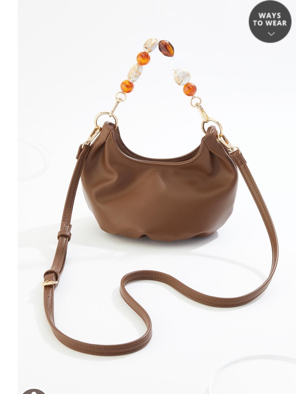 New Brown Women's Shoulder Bag with Beaded Handle
